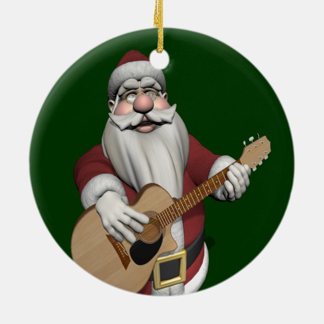 Musical Santa Claus Playing Christmas Songs Ceramic Ornament (Back)
