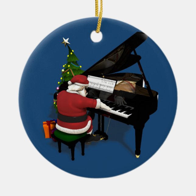 Musical Santa Claus Playing Piano Ceramic Ornament (Front)