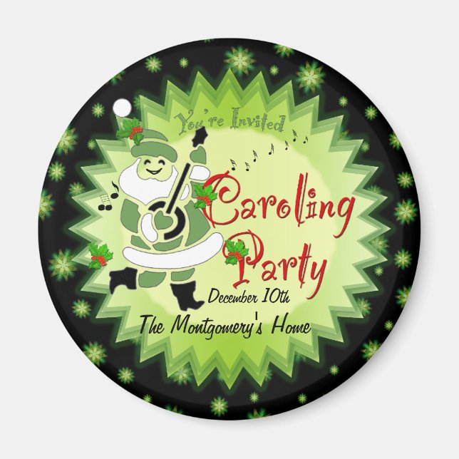 Musical Santa Elf Caroling Party Invitation Magnet (Front)