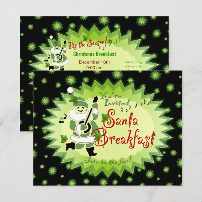 Musical Santa Elf Christmas Breakfast Invitations (Front/Back)