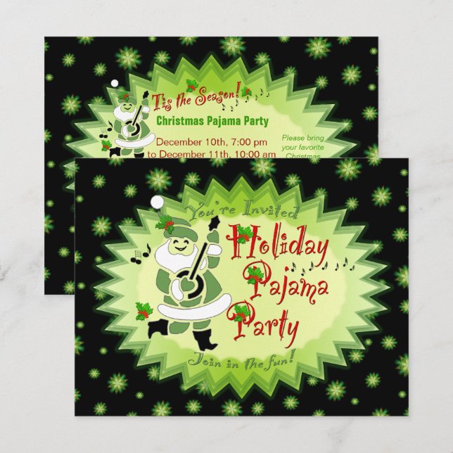 Musical Santa Elf Pajama Party Invitations (Front/Back)