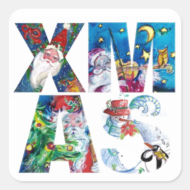 MUSICAL SANTA  XMAS PARTY / PENGUIN'S SERENADE SQUARE STICKER (Front)