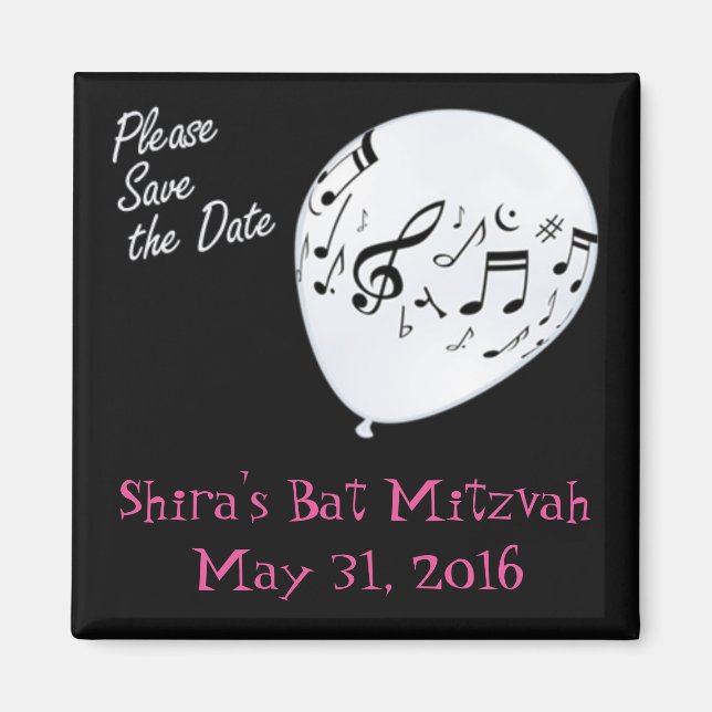 Musical Save the Date Bar or Bat Mitzvah Magnet (Front)