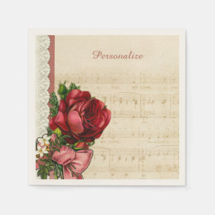 Musical Sheet Music Roses & Lace Party Personalize Napkin