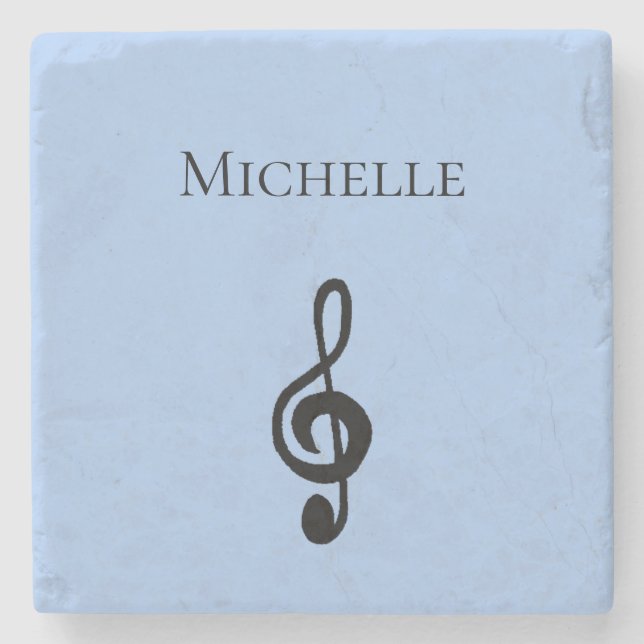Musical Simple Treble Clef Cute Cute Custom Blue Stone Coaster (Front)