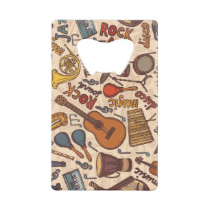Musical Sketch: Colorful Vintage Seamless. Credit Card Bottle Opener