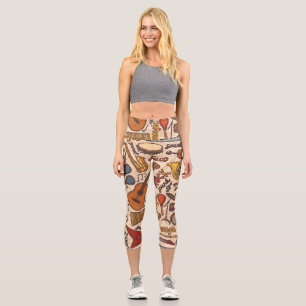 Musical Sketch: Colourful Vintage Seamless. Capri Leggings