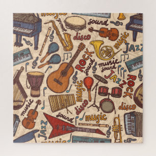 Musical Sketch: Colourful Vintage Seamless. Jigsaw Puzzle