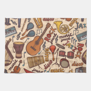 Musical Sketch: Colourful Vintage Seamless. Kitchen Towel