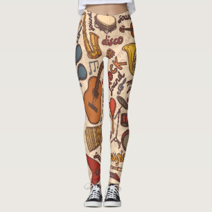 Musical Sketch: Colourful Vintage Seamless. Leggings