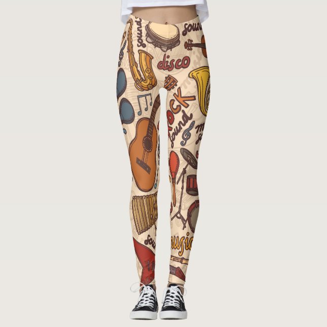 Musical Sketch: Colourful Vintage Seamless. Leggings (Front)