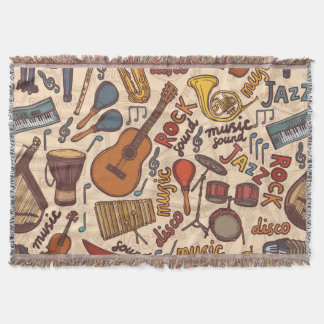 Musical Sketch: Colourful Vintage Seamless. Throw Blanket