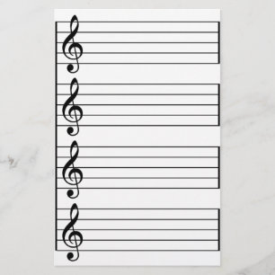Musical Staff Treble G Clef Black And White Lined Stationery