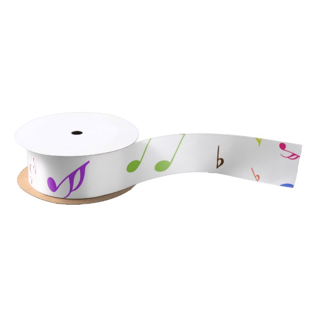 Musical Symbols in Rainbow Colours Satin Ribbon (Spool)