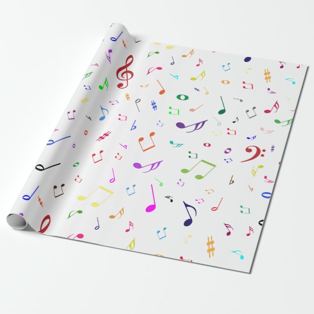 Musical Symbols in Rainbow Colours Wrapping Paper (Unrolled)