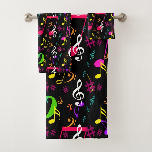 Musical Symbols Pattern Design Bath Towel Set (Insitu)