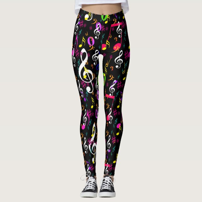 Musical Symbols Pattern Design Leggings (Front)