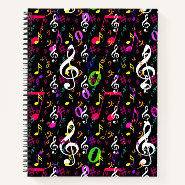 Musical Symbols Pattern Design Notebook (Front)