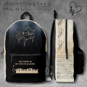 Musical Symphony Black and Tan Piano Backpack