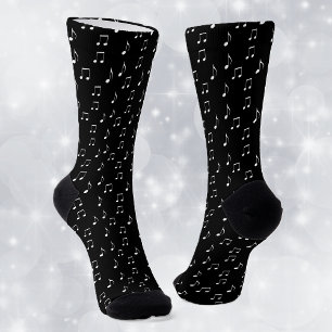 Musical Theme White Music Notes on black Socks