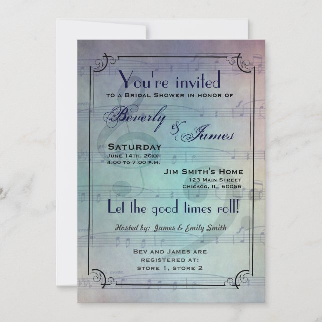 Musical themed bridal shower invitation (Front)