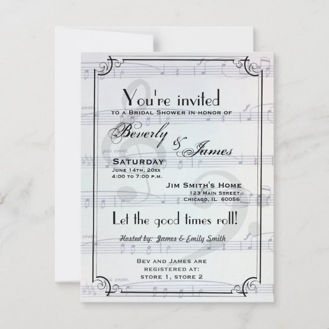 Musical themed bridal shower invitation (Front)