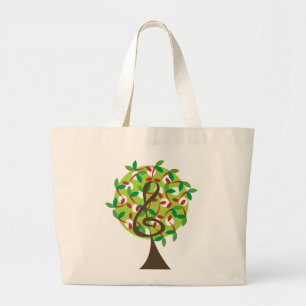 Musical Treble Cherry Notes Tree Whimsical Nature Large Tote Bag