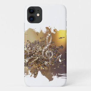 Musical treble clef and falling notes iPhone 11 case