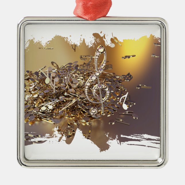 Musical treble clef and falling notes metal ornament (Front)