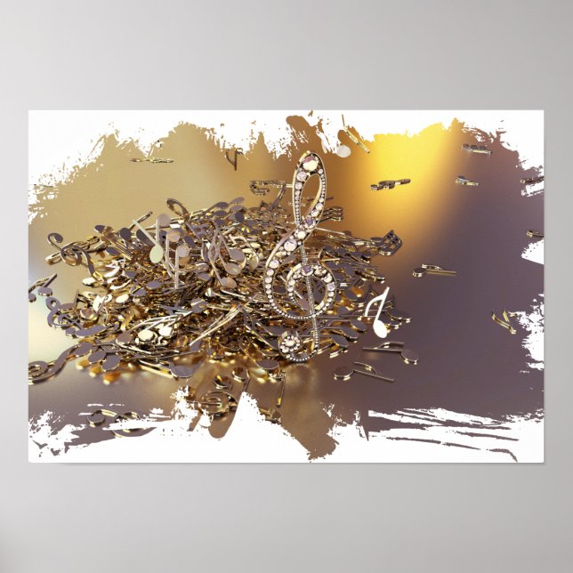 Musical treble clef and falling notes poster (Front)