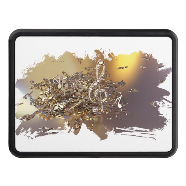 Musical treble clef and falling notes trailer hitch cover (Front)