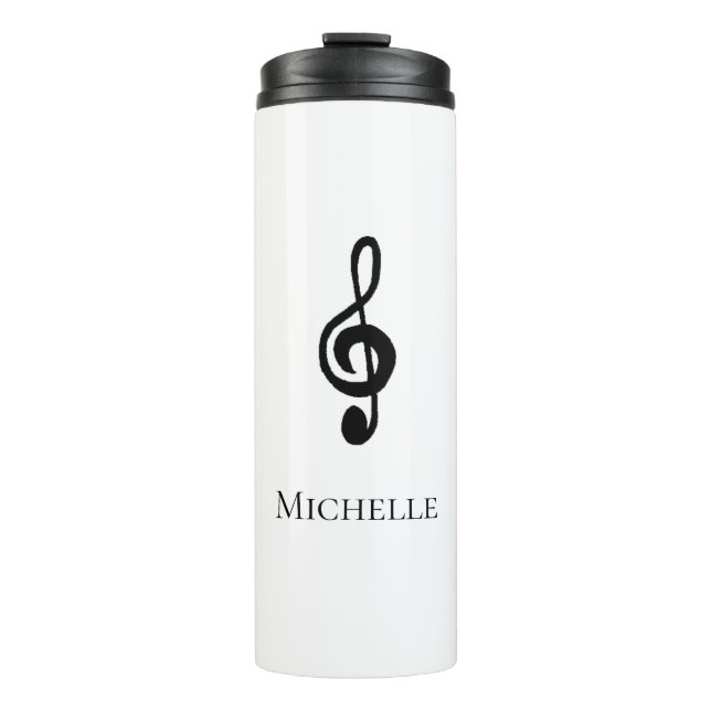 Musical Treble Clef Black White Thermal Tumbler (Front)