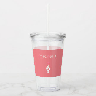 Musical Treble Clef Cute Pink Acrylic Tumbler