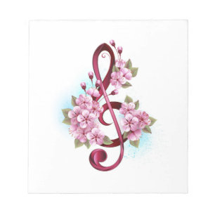 Musical treble clef notes with Sakura flowers