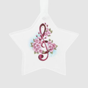 Musical treble clef notes with sakura flowers