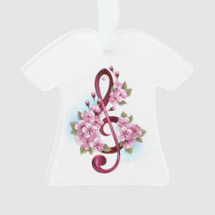 Musical treble clef notes with sakura flowers