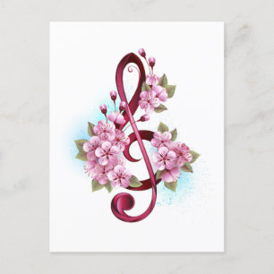 Musical treble clef notes with Sakura flowers