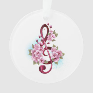 Musical treble clef notes with sakura flowers