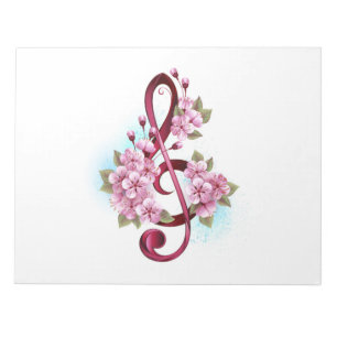 Musical treble clef notes with Sakura flowers