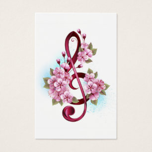 Musical treble clef notes with sakura flowers