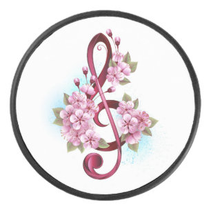Musical treble clef notes with sakura flowers