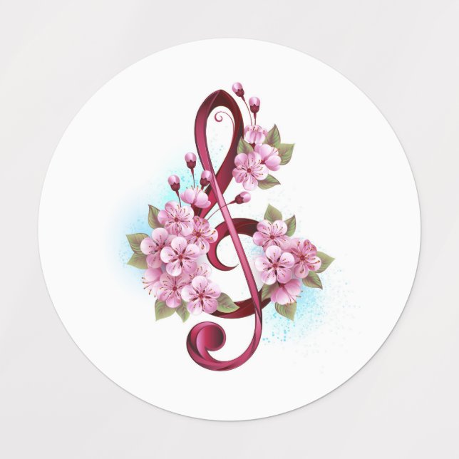 Musical treble clef notes with Sakura flowers (Design 1)