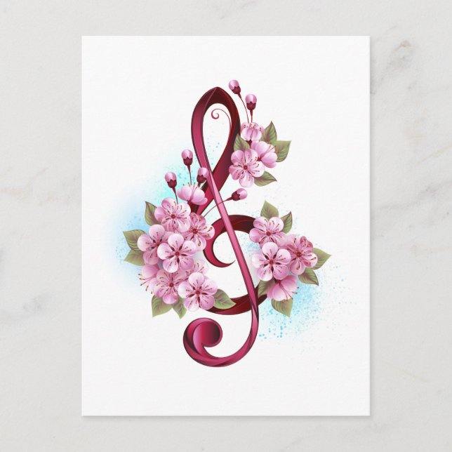 Musical treble clef notes with Sakura flowers (Front)