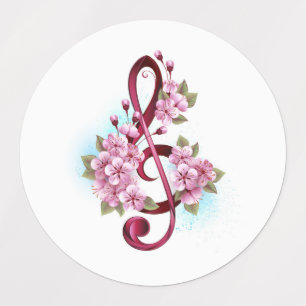 Musical treble clef notes with Sakura flowers