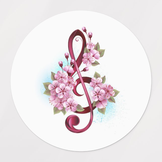 Musical treble clef notes with Sakura flowers (Design 1)