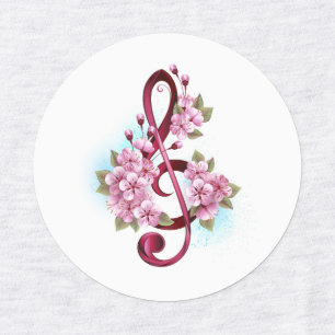 Musical treble clef notes with Sakura flowers