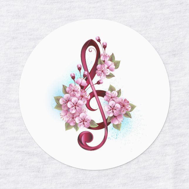 Musical treble clef notes with Sakura flowers (Design 1)