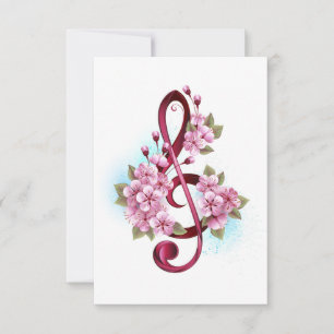 Musical treble clef notes with Sakura flowers