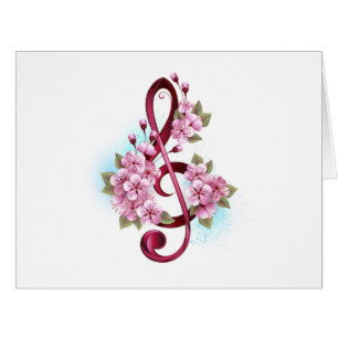 Musical treble clef notes with sakura flowers