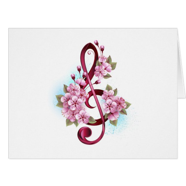 Musical treble clef notes with sakura flowers (Devant horizontal)